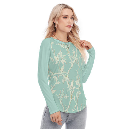 Raglan Sleeves U-Shaped Hem Long Sleeves Blouse