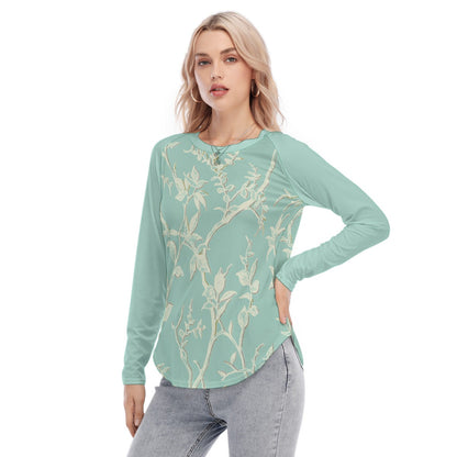 Raglan Sleeves U-Shaped Hem Long Sleeves Blouse