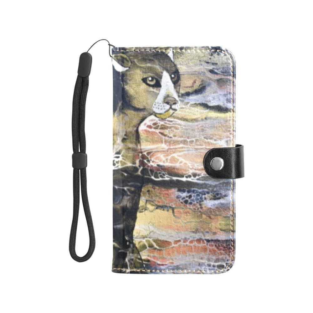 Flip Leather Purse for Cell Phone "Mystery Cat" (Large)
